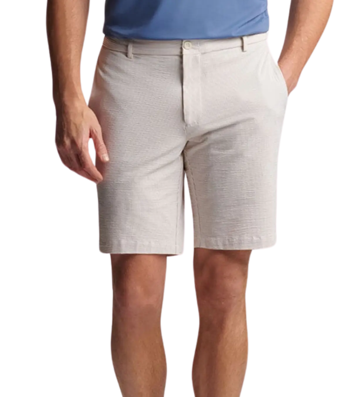 man wearing Peter Millar Matlock Seersucker Performance Shorts