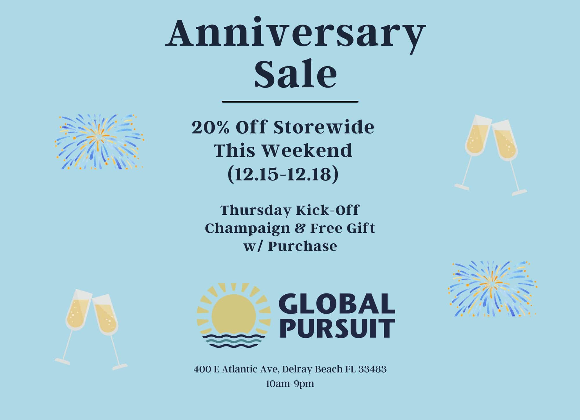 Advertisement for Global Pursuit of Delray's Anniversary Sale