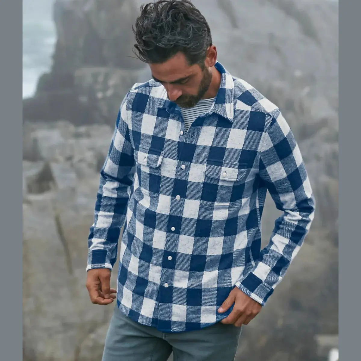 man wearing a faherty flannel