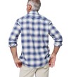 man wearing Faherty, Men's Lightweight Movement Flannel Shirt (Navy Cream Shadow Plaid Blue)