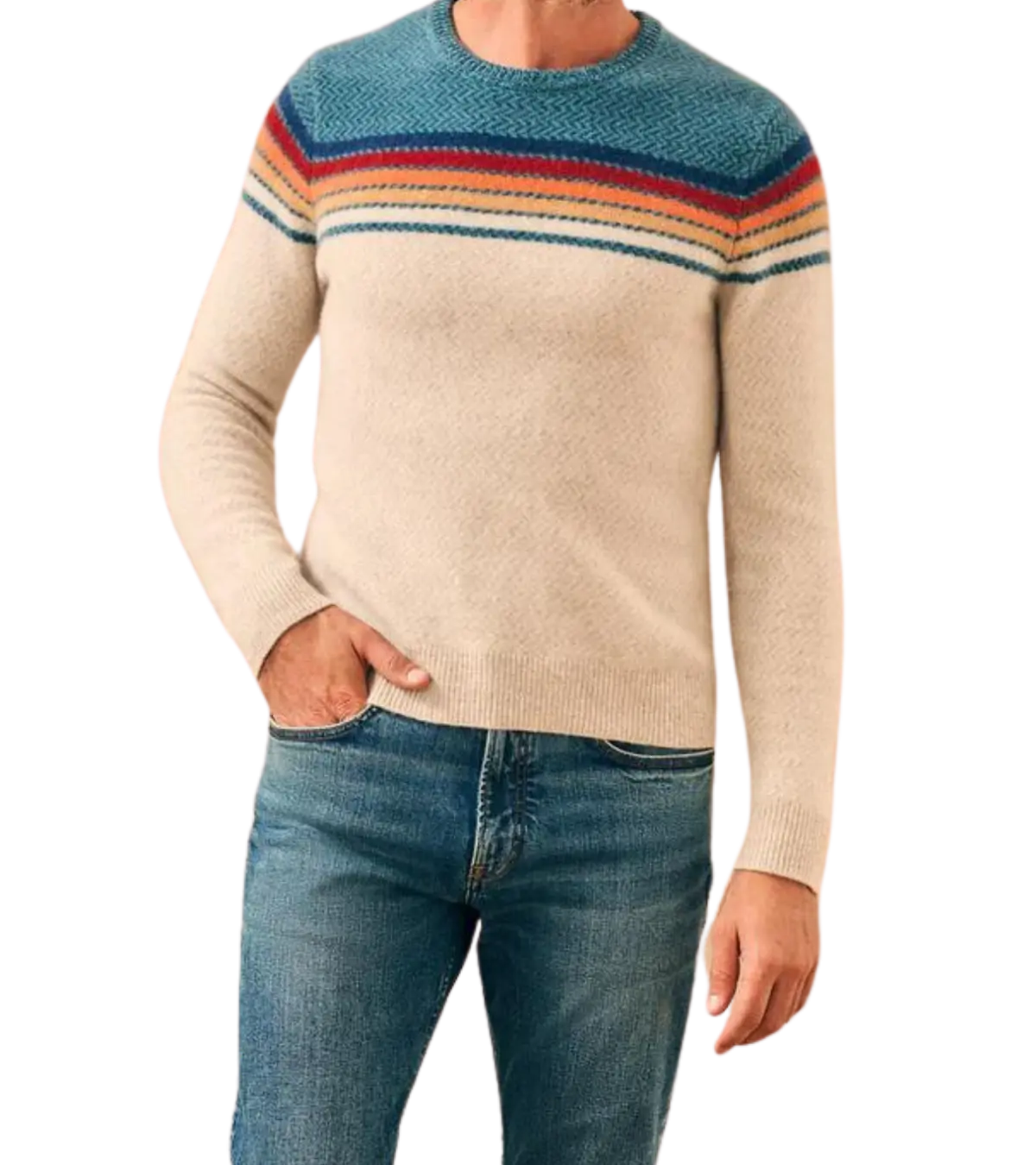 man wearing a faherty Donegal Ombre Crew Sweater
