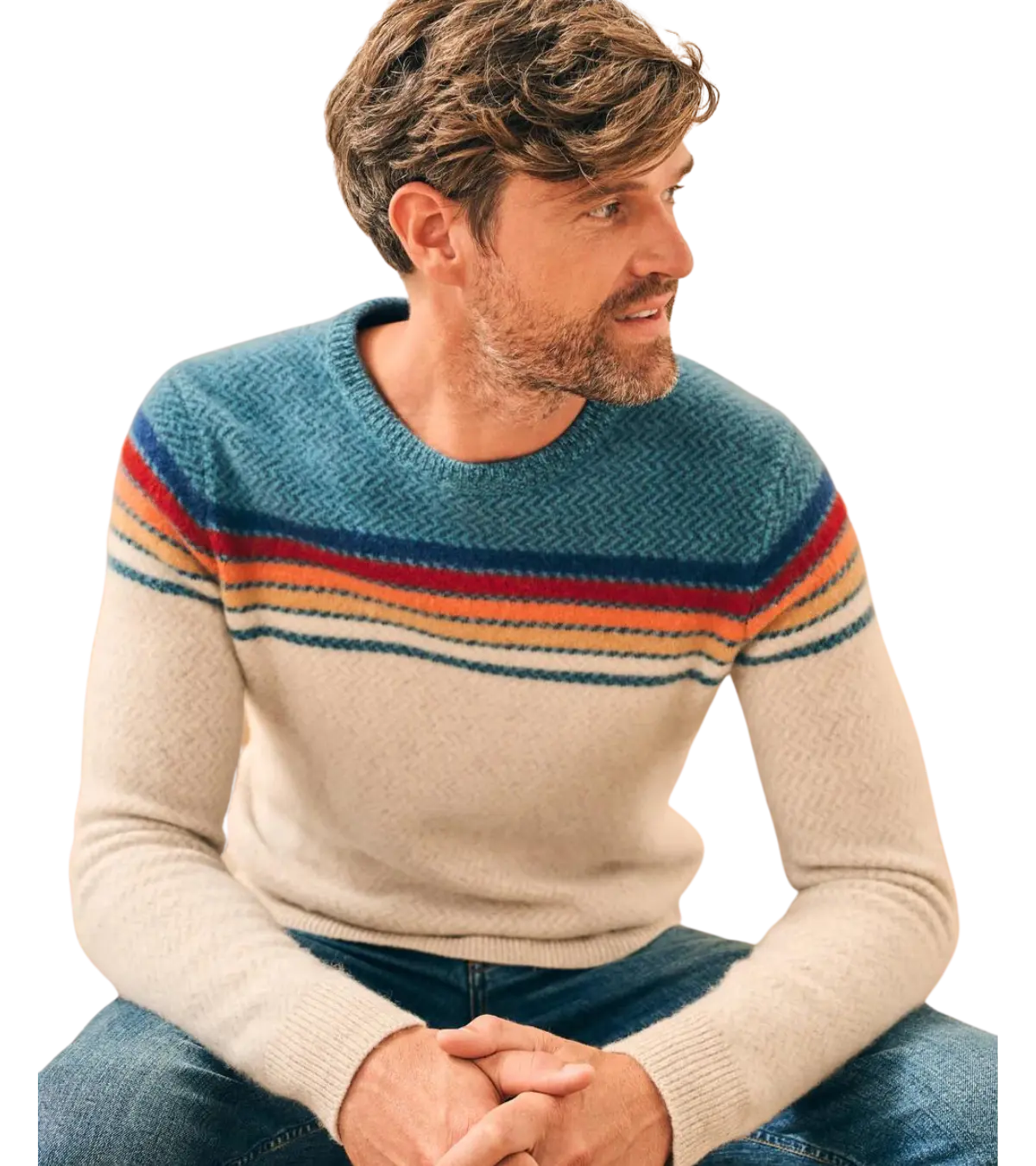 man wearing a faherty Donegal Ombre Crew Sweater