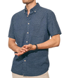 man wearing Faherty, Men's Short-Sleeve Stretch Playa Shirt (Midnight Blue)