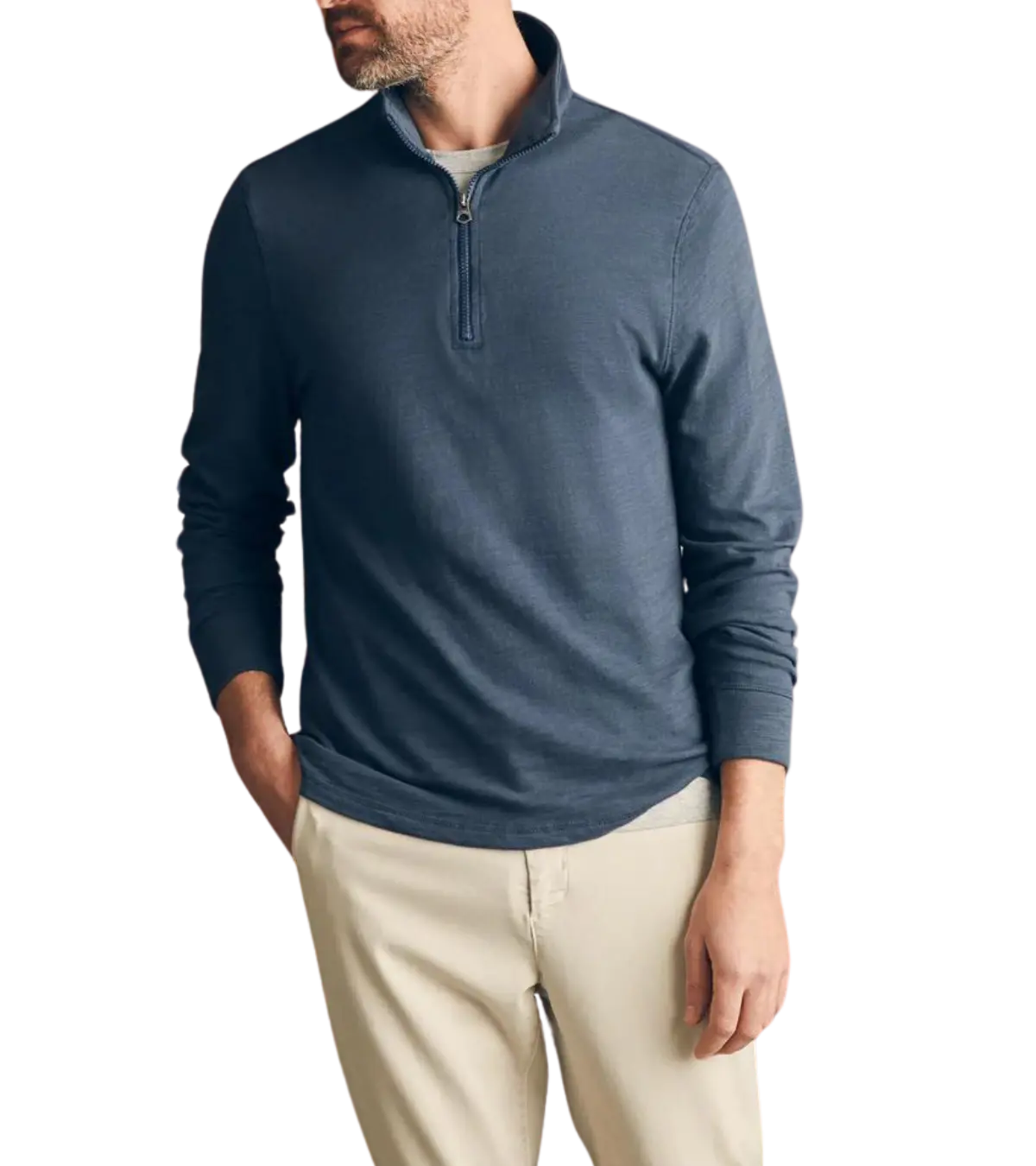 man wearing a faherty Sunwashed Slub Quarter Zip Sweater