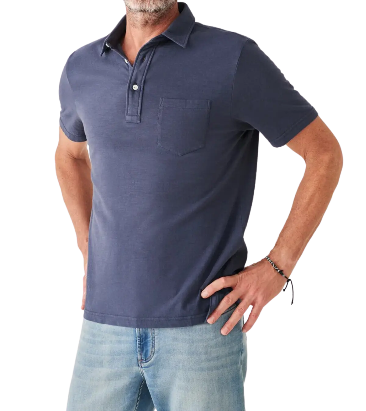 man wearing a faherty t shirt polo