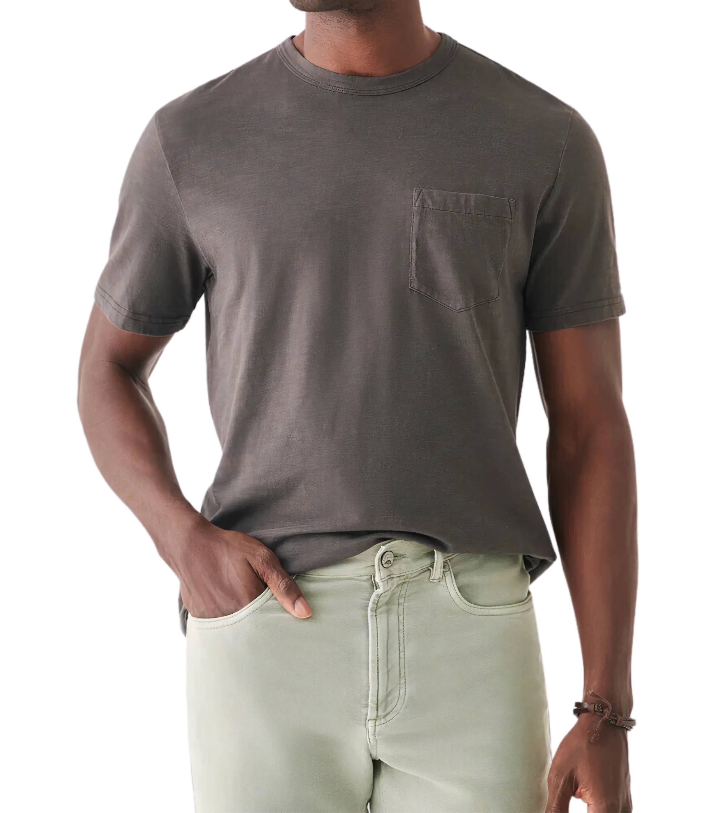 man wearing Faherty, Men's Sunwashed Pocket Tee Shirt