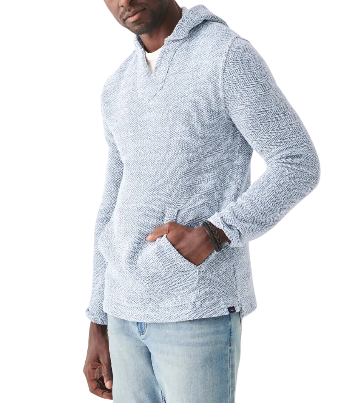 man wearing Faherty, Men's Whitewater Hoodie (Whitewater Blue)