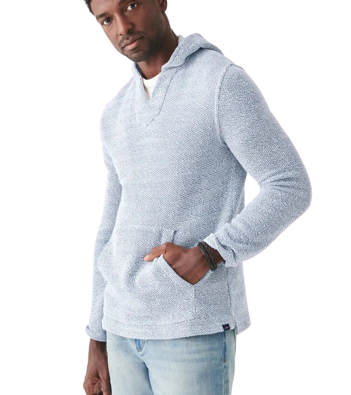 man wearing Faherty, Men's Whitewater Hoodie (Whitewater Blue)