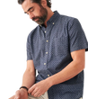 man wearing Faherty, Men's Short-Sleeve Stretch Playa Shirt (Midnight Blue)