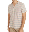 man wearing Marine Layer, Men's Short Sleeve Stretch Selvage Shirt (Multi Stripe)