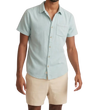 man wearing a marine layer mens Stretch Selvage Short Sleeve Shirt