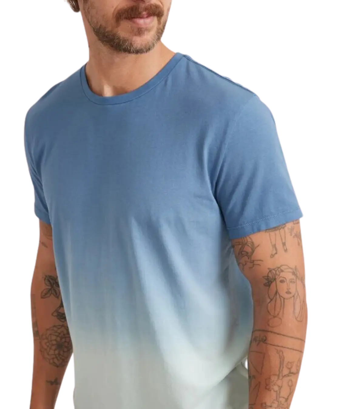 man wearing Marine Layer, Men's Signature Crew Tee (Blue Ombre)