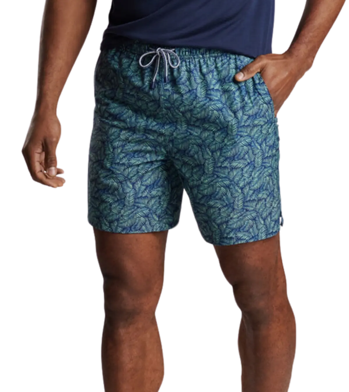 man wearing a peter millar Tropical Shade Swim Trunk