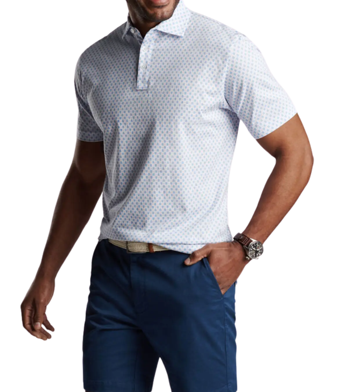 man wearing a peter milllar Pilot Mill Sip And Slice Short-Sleeve Polo