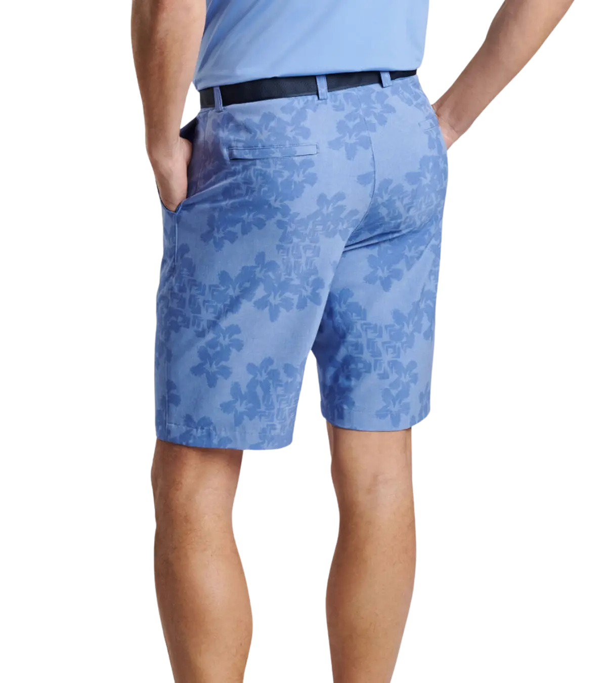 man wearing a peter millar Shackleford Abstract Floral Performance Hybrid Short