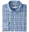 man wearing Peter Millar, Men's Page Autumn Soft Cotton Sport Shirt (Cottage Blue)