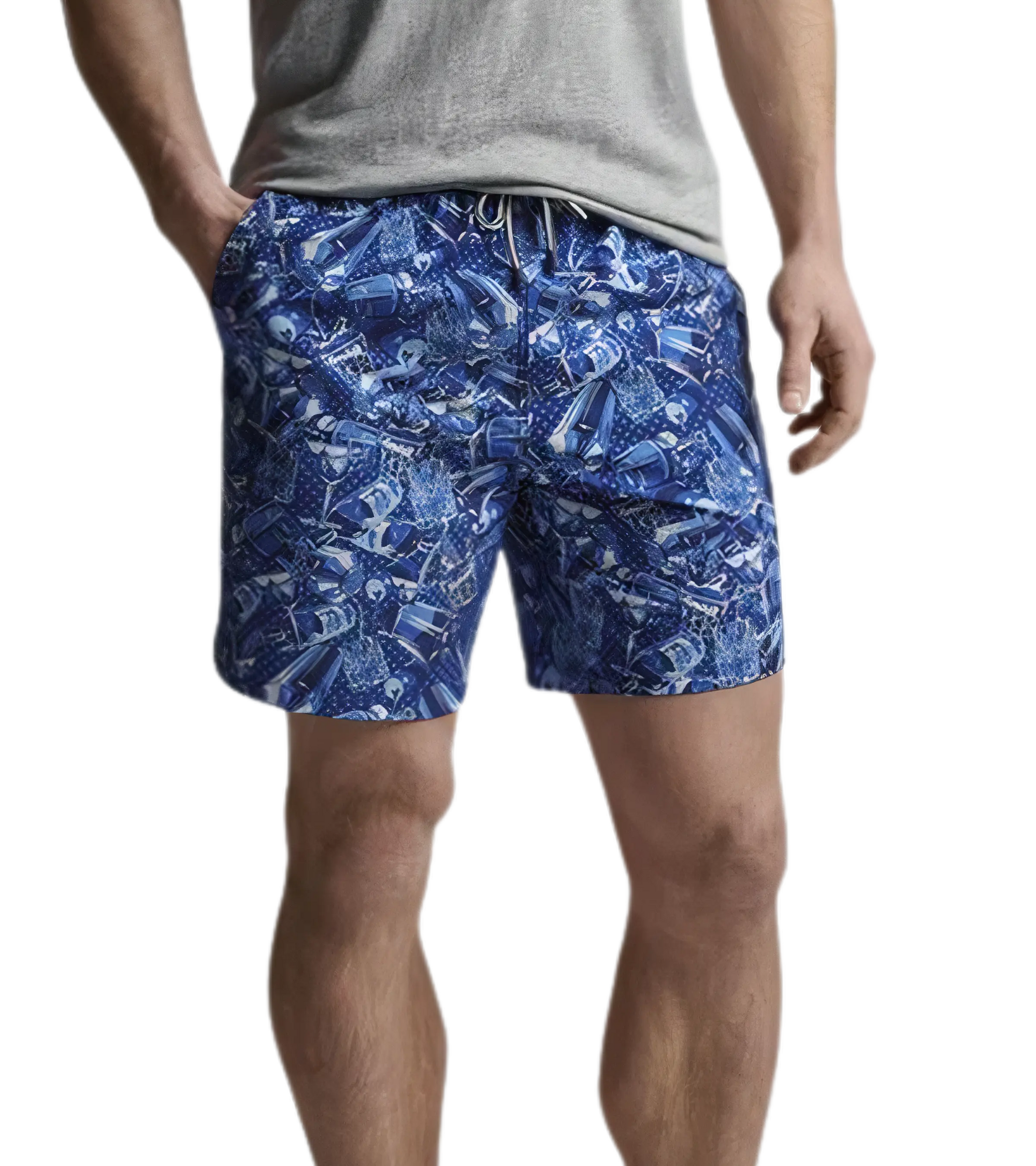 man wearing Peter Millar, Men's Poolside Pour Swim Trunks (Navy)