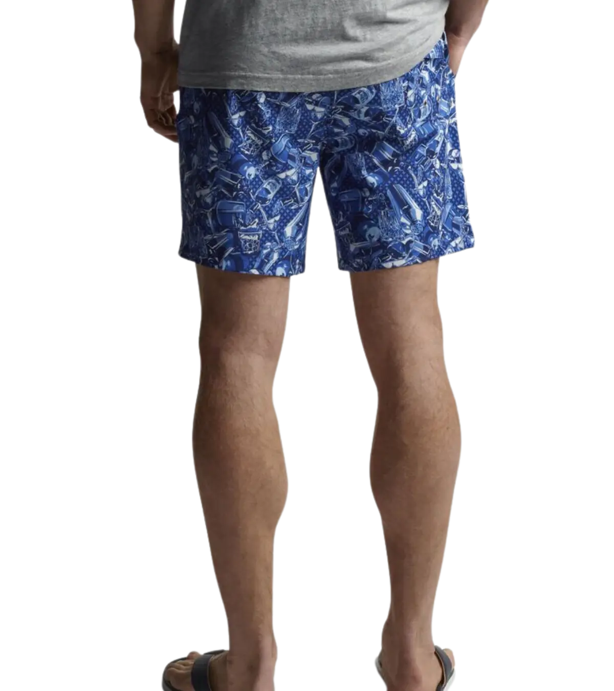 man wearing Peter Millar, Men's Poolside Pour Swim Trunks (Navy)