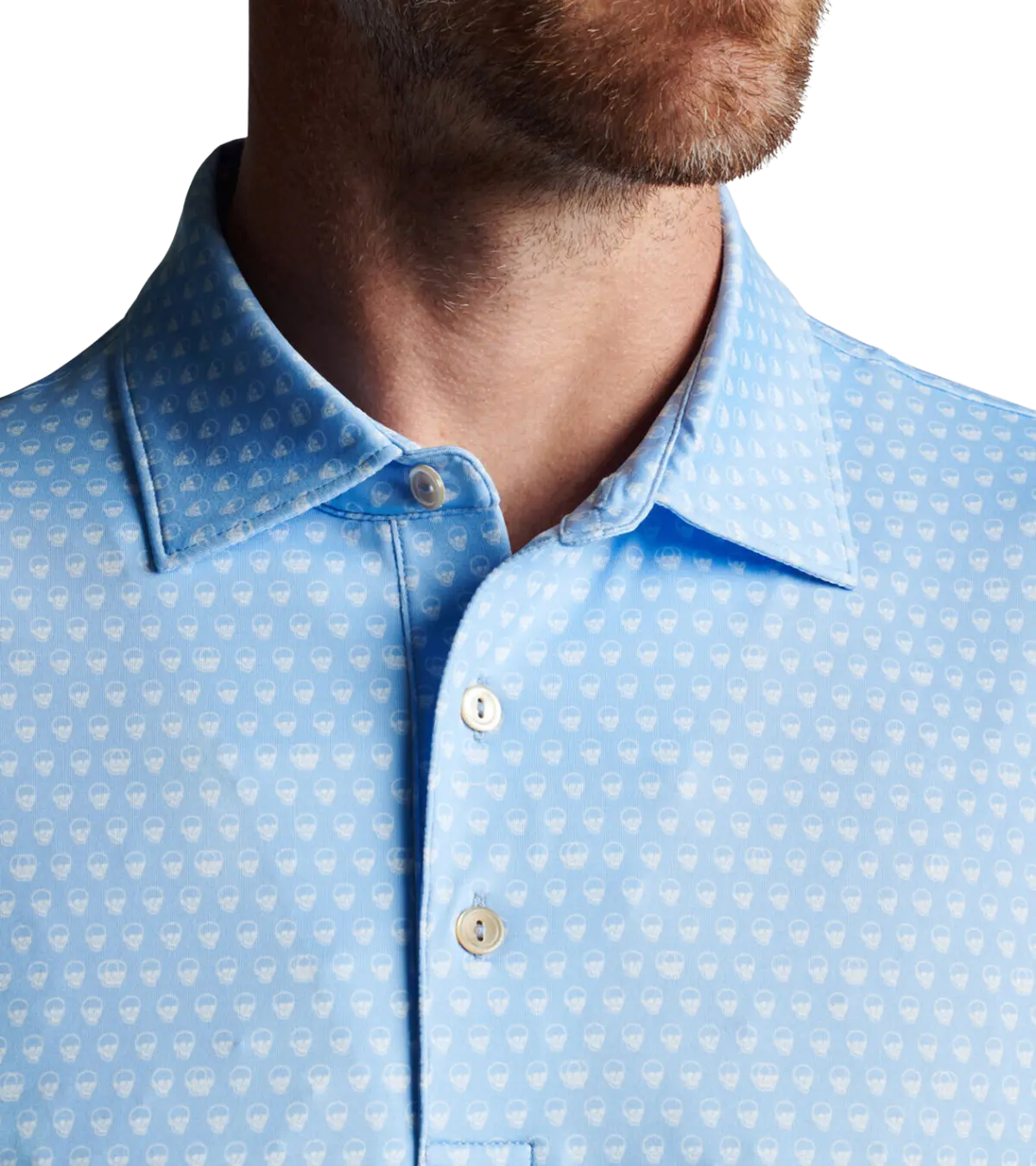 man wearing Peter Millar, Men's Seeing Double Performance Jersey Polo (Cottage Blue