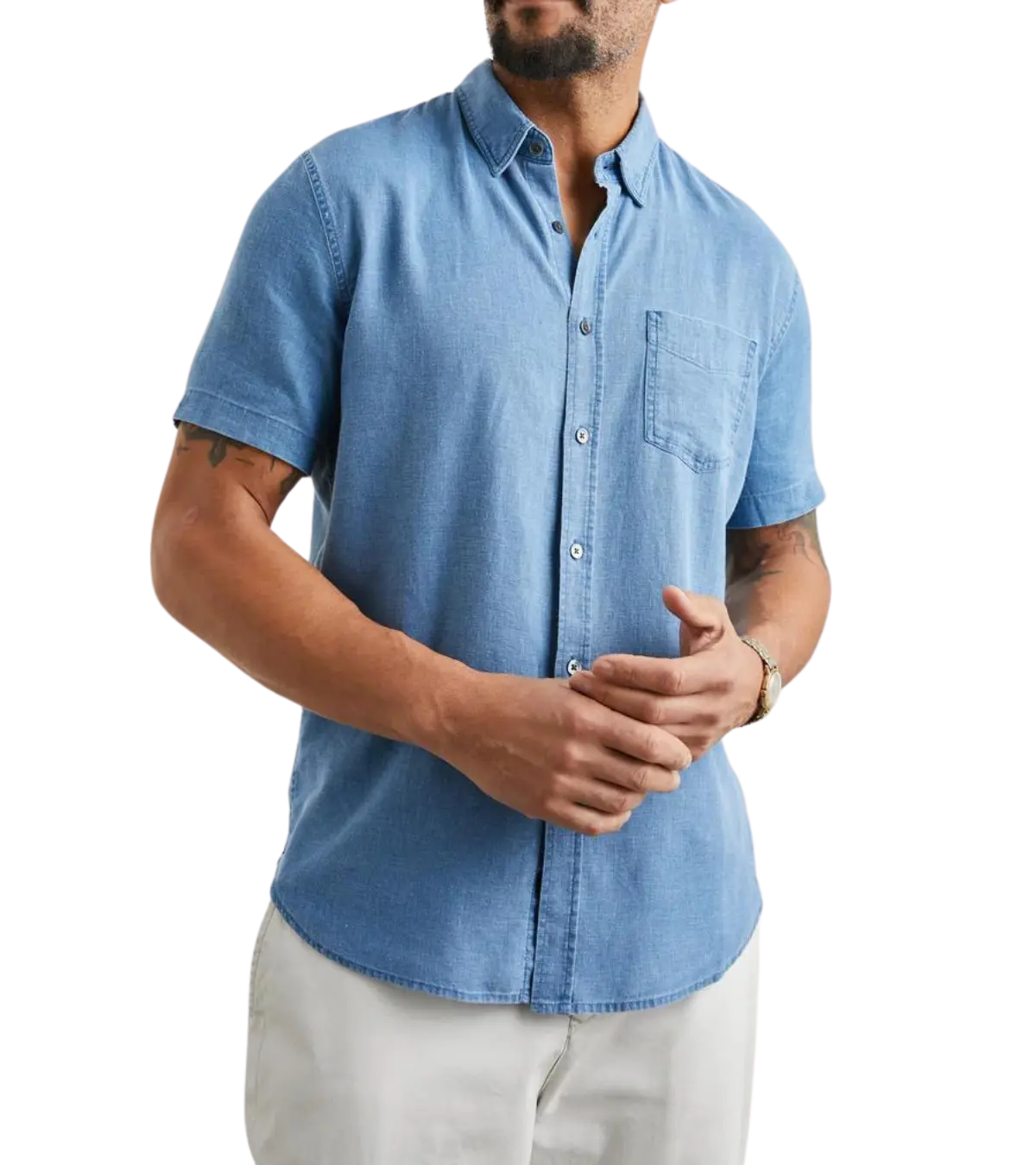 man wearing a rails Paros Shirt