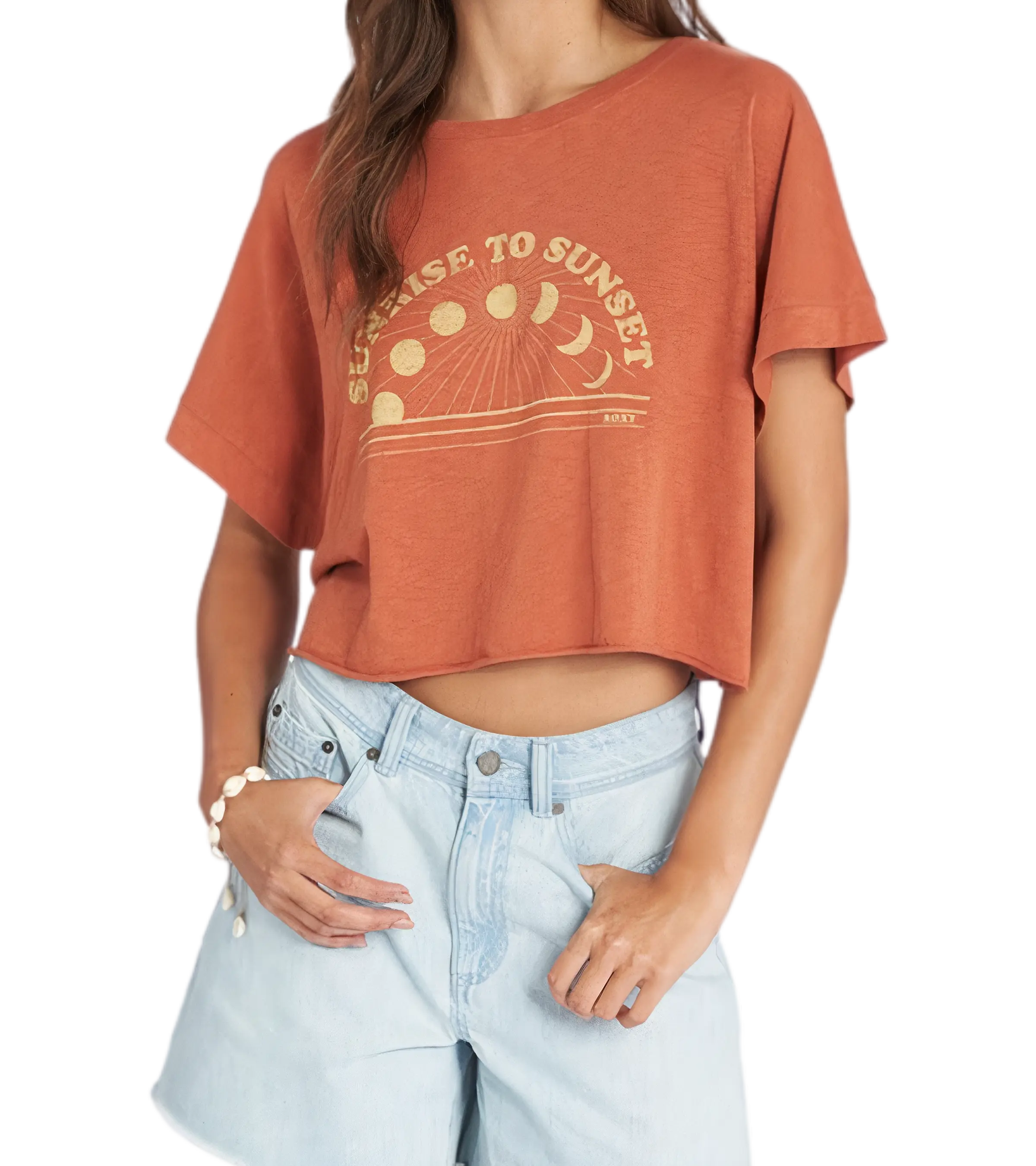 Roxy, Women's Sunrise to Sunset Drop Shoulder T Shirt (Baked Clay)