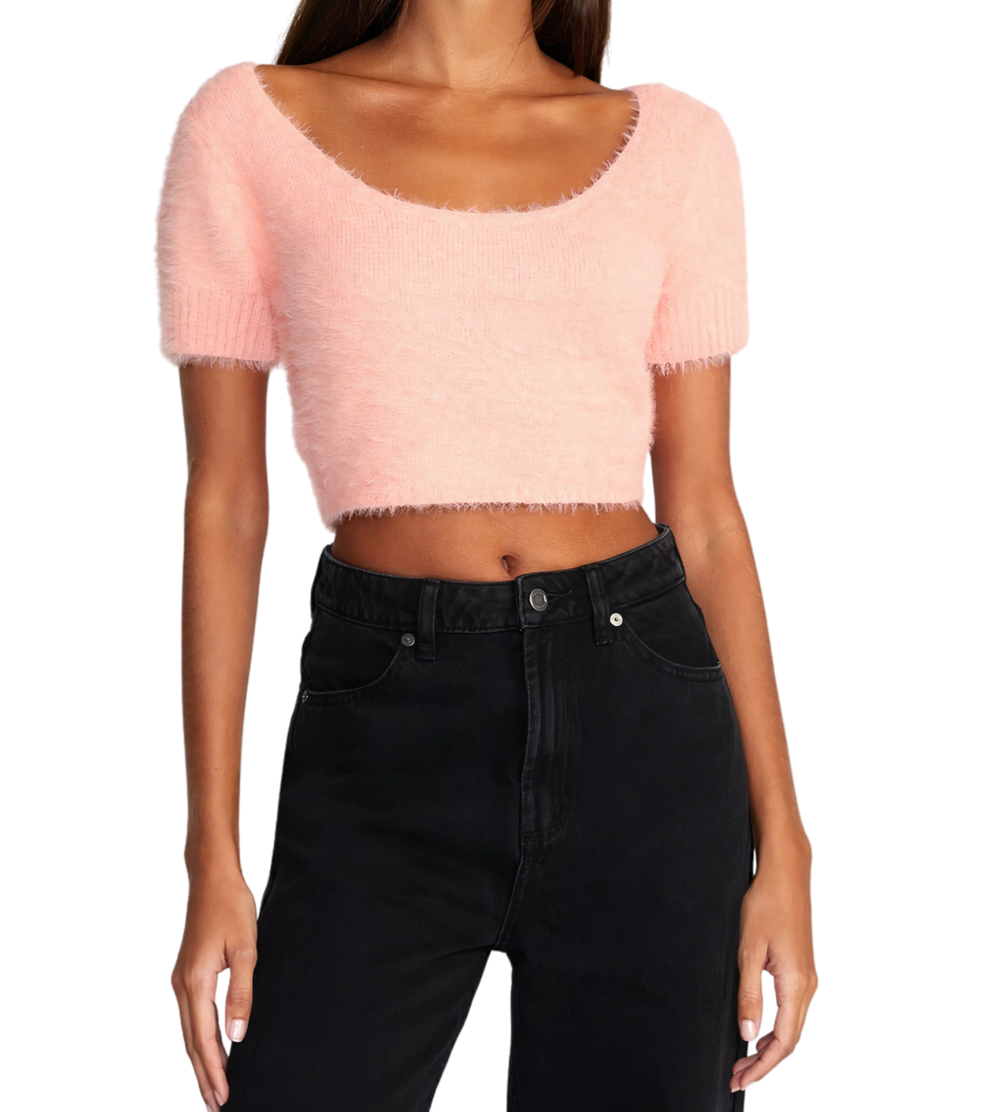 woman wearing RVCA, Women's Murray Sweater Top (Coral)