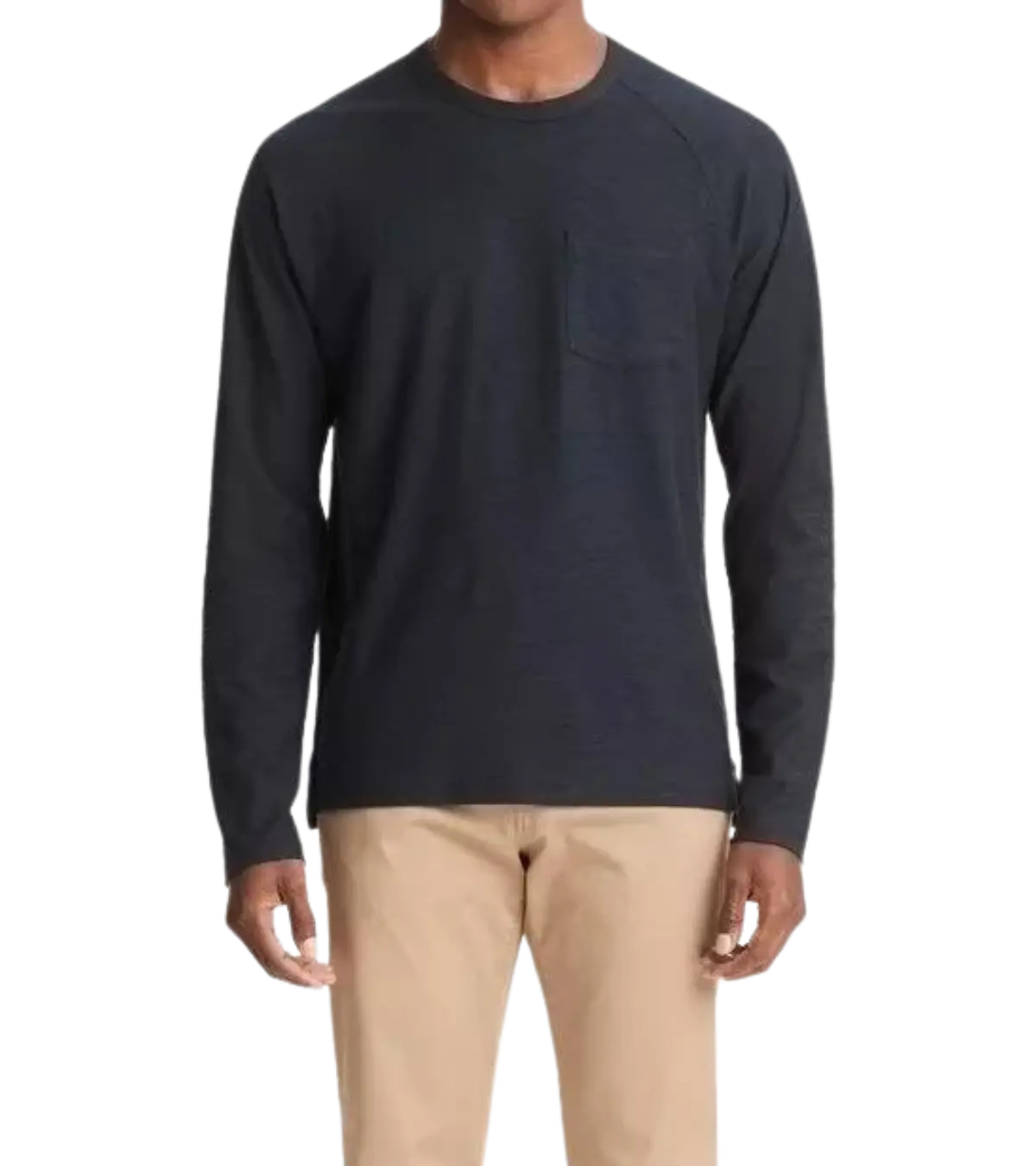man wearing a vince Cotton Long Sleeve Pocket Crew T-Shirt