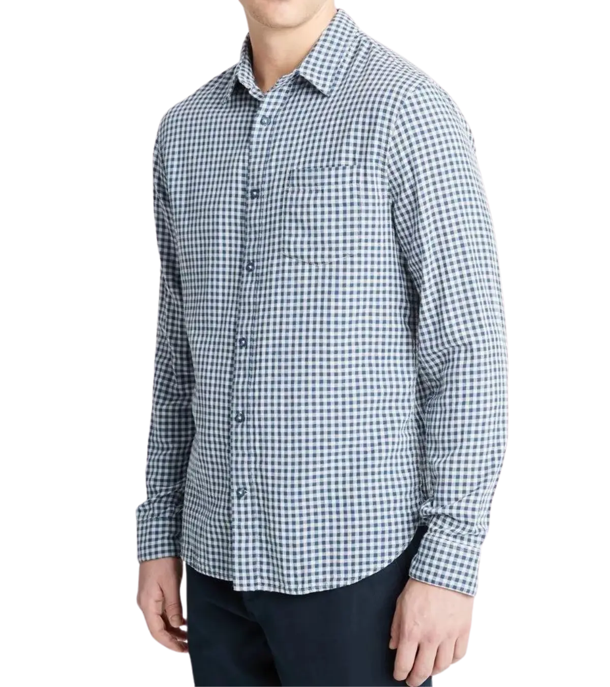 man wearing a vince Mojave Plaid Cotton Long-Sleeve Shirt