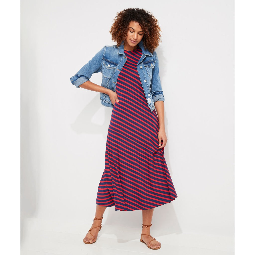women's striped weekend dress blue red vineyard vines maxi casual t-shirt dress global pursuit