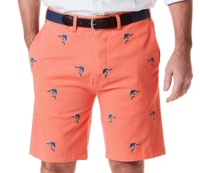 Castaway Men's Shorts 32 Castaway, Men's Sailfish Embroidered Twill Short (Coral)