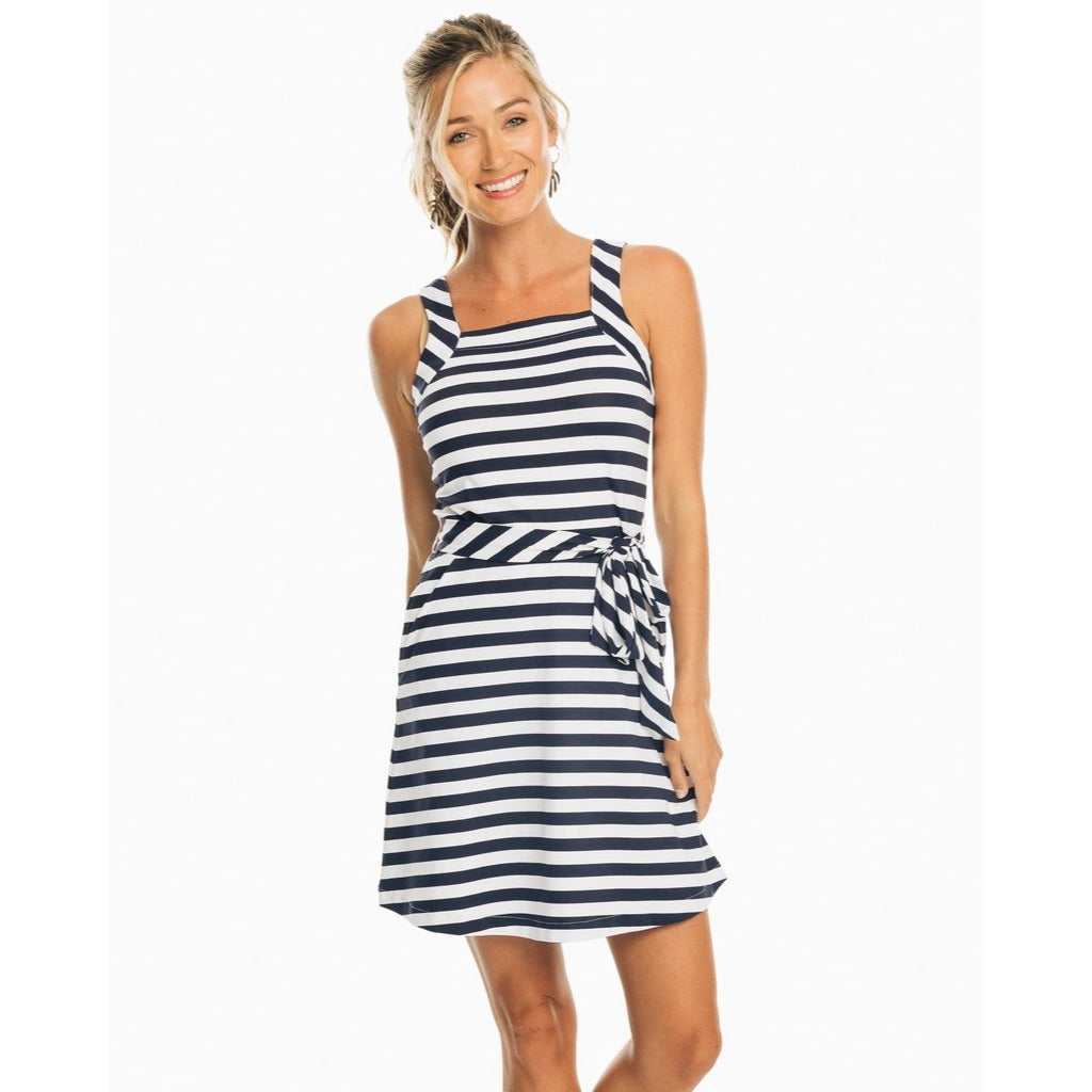 women's southern tide laura striped dress nautical navy blue