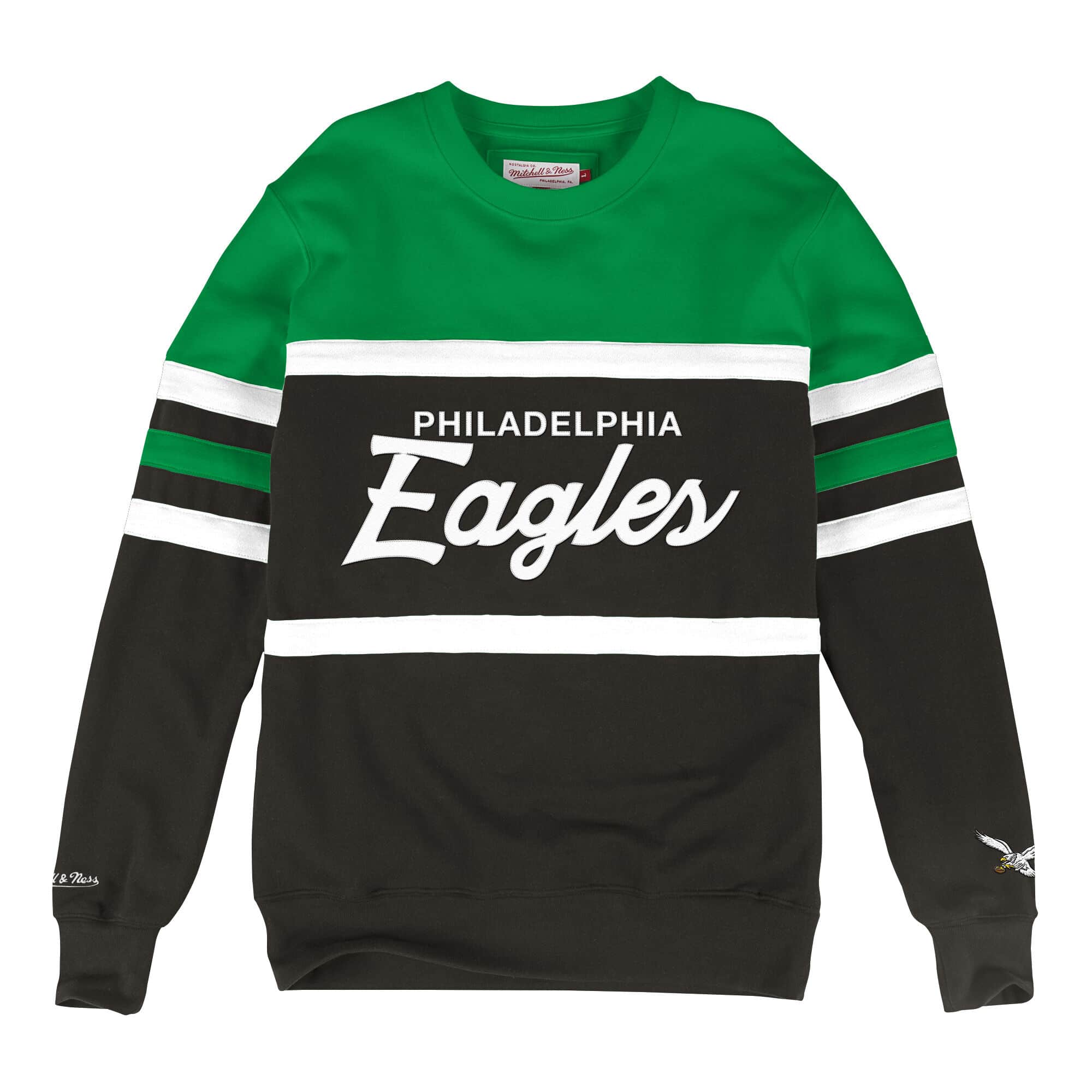  Green Mitchell & Ness, Men's Eagles Head Coach Crew Sweater (Green)