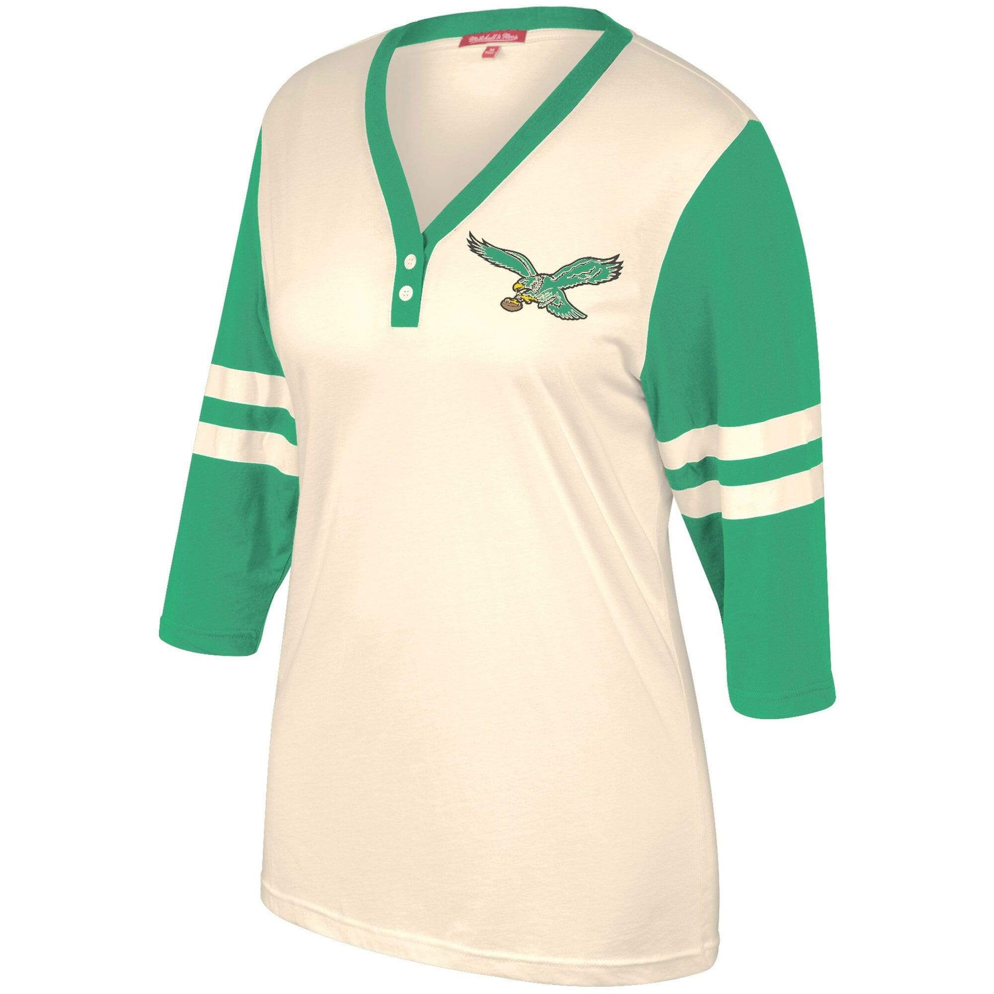  Cream Mitchell & Ness, Women's Eagles Shoot Out Tee (White and Green)