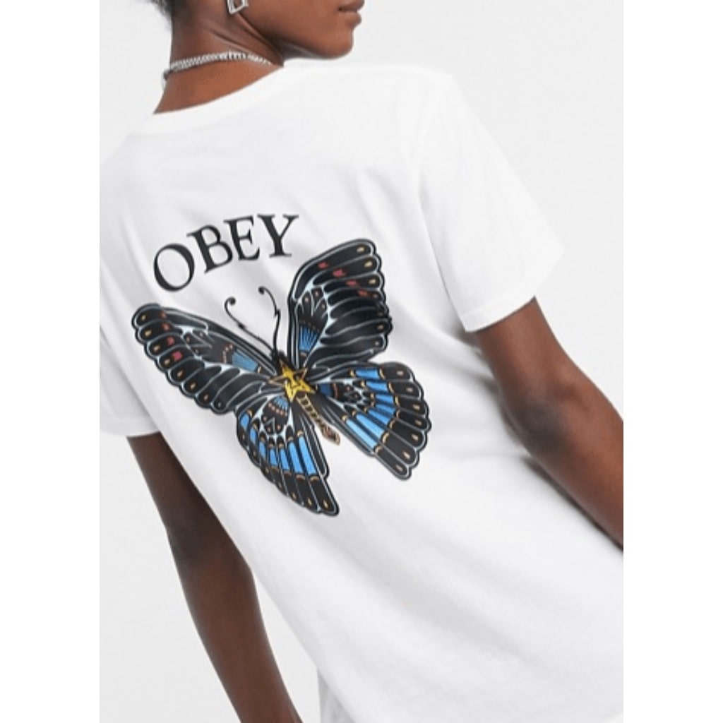 Obey Women's Tee Shirt Obey, Women's Butterfly Tee (White)