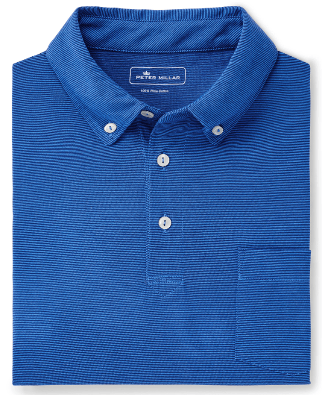 Peter Millar Men's Polo Shirts Medium Peter Millar, Men's Shark Island Aqua Cotton Polo (Lazuline Blue)