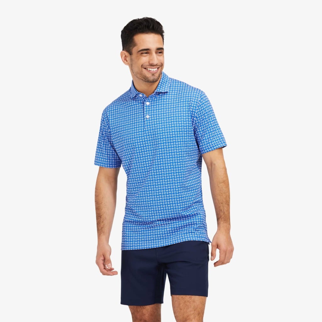 Mizzen and Main, Men's Geo Print Phil Mickelson Polo Shirt (Pacific Blue)