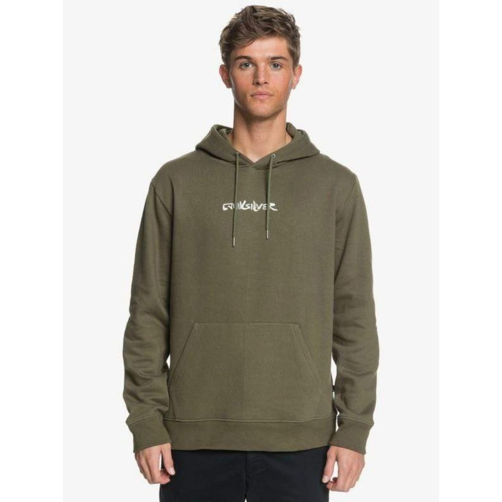 Olive Green Quiksilver, Men's Goodnight Wave Hoodie (Olive Green)