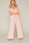 Sadie & Sage Women's Jumpsuits Large / Coral and White Sadie & Sage, Women's For The Love Stripe Jumpsuit (Pink)
