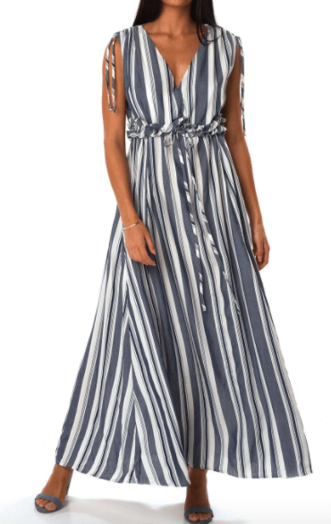  Blue and White Striped Shore, Women's Palm Beach Maxi Dress (Blue)
