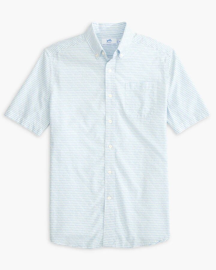 Southern Tide, Men's Baynard Cove Stripe Short Sleeve Button Down Sport Shirt (Rain Water)