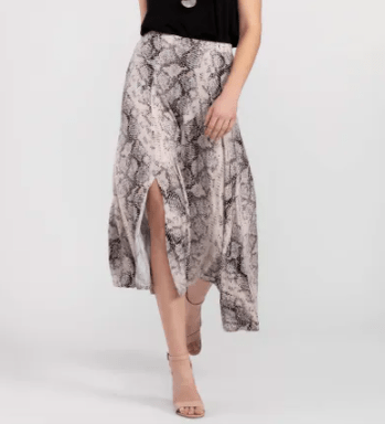  Stone Tribal, Women's Snake Print Asymmetrical Skirt (Stone)