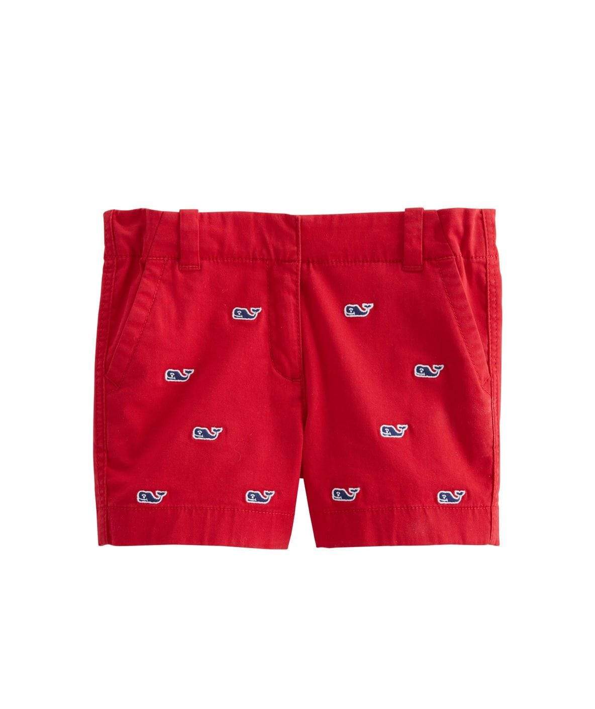  Candy Apple Red Vineyard Vines, Girl's Whale Embroidered Shorts (Candy Red)