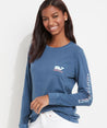 Vineyard Vines, Women's Sunset Logo Long Sleeve Whale T Shirt (Indigo)
