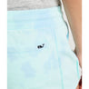 Pull on baby blue shorts with a drawstring at waistband. 